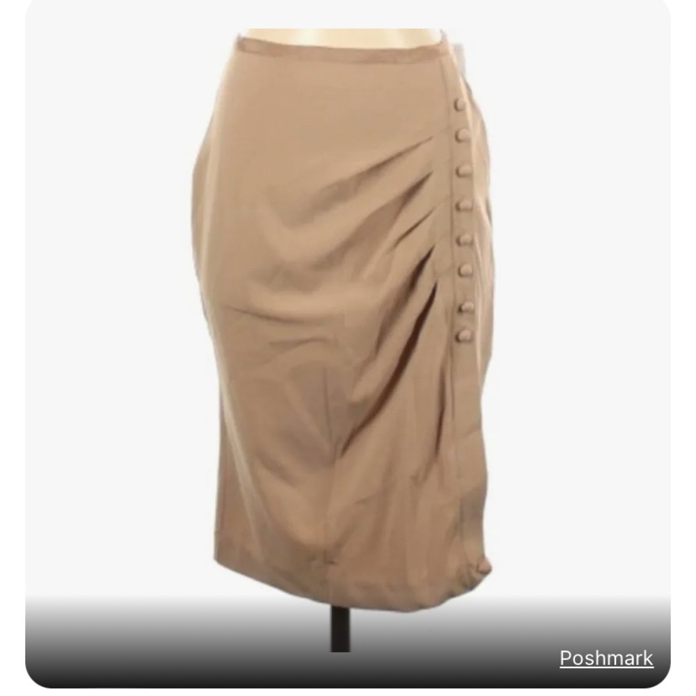 New York & Company Stretch Button & Ruching Detailed Tan Skirt - Size 12